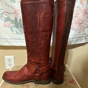 The Frye company Red Leather Knee-High Boots